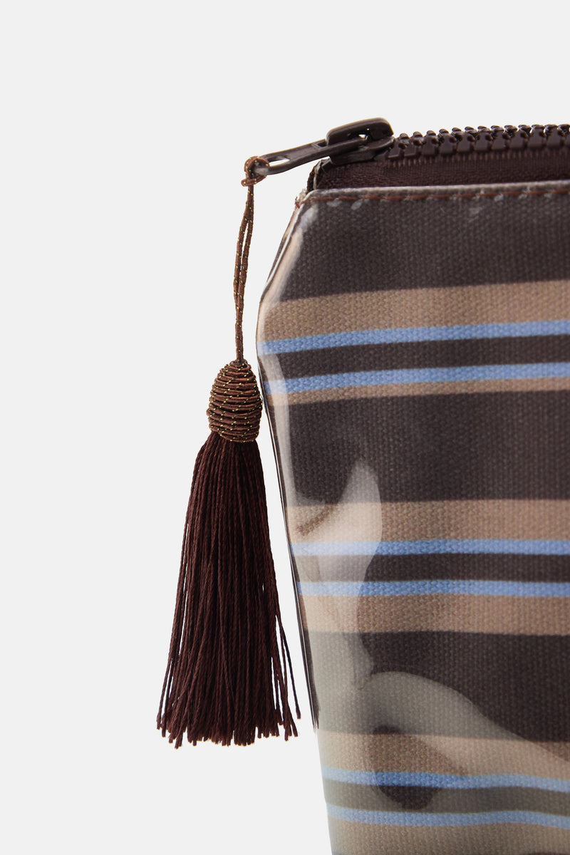 Cashmere Makeup Bag - Coffee Stripe