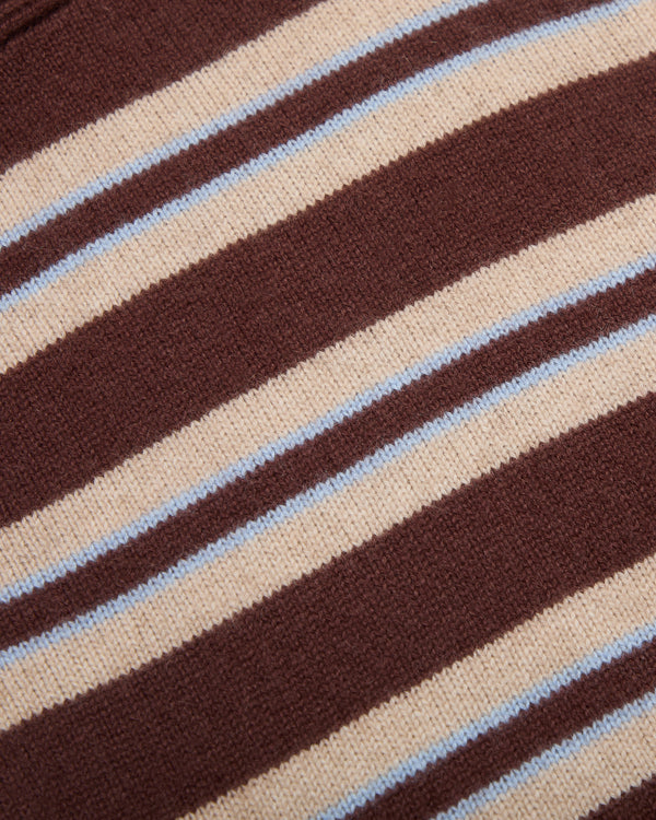 The Cashmere Zip Up - Coffee Stripe