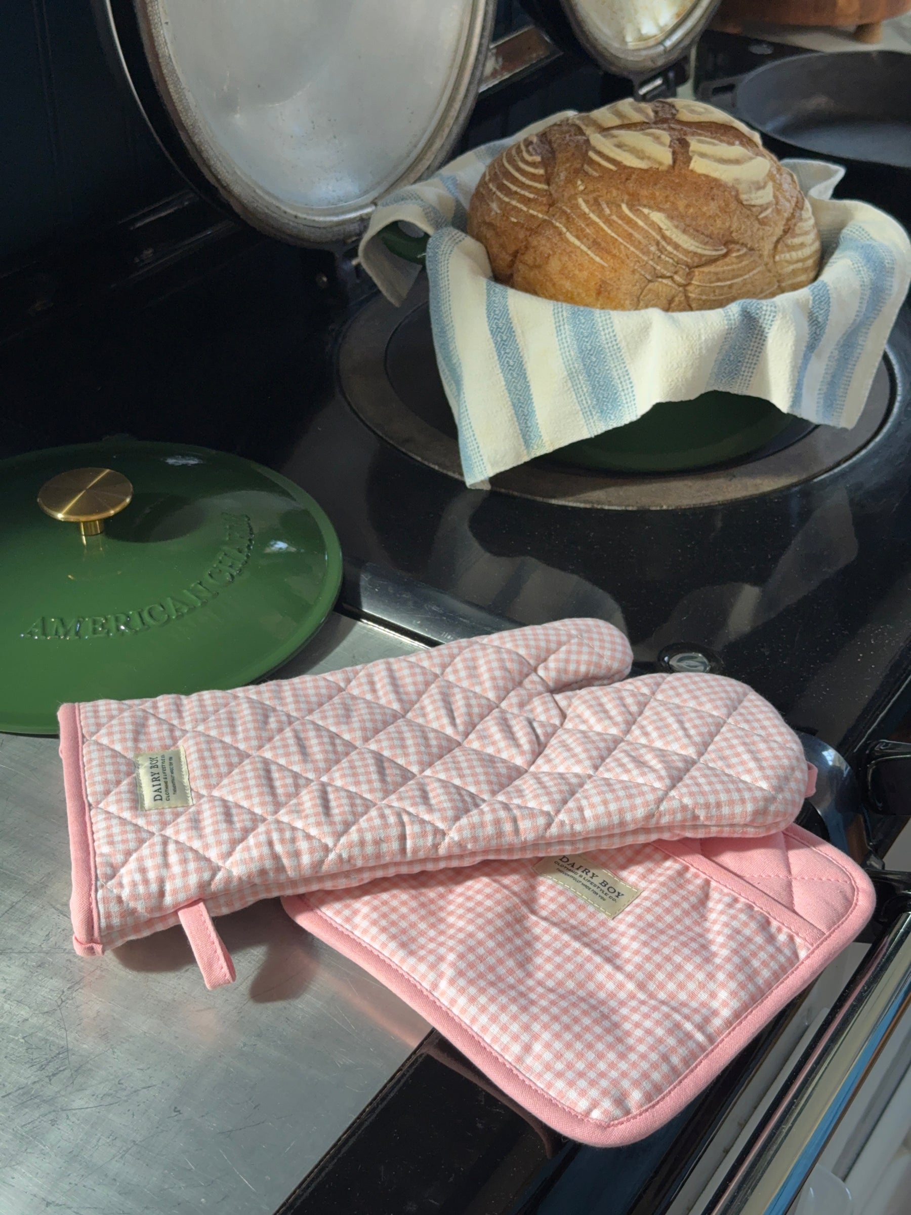 Oven Mitt & Potholder Set - Pink Gingham