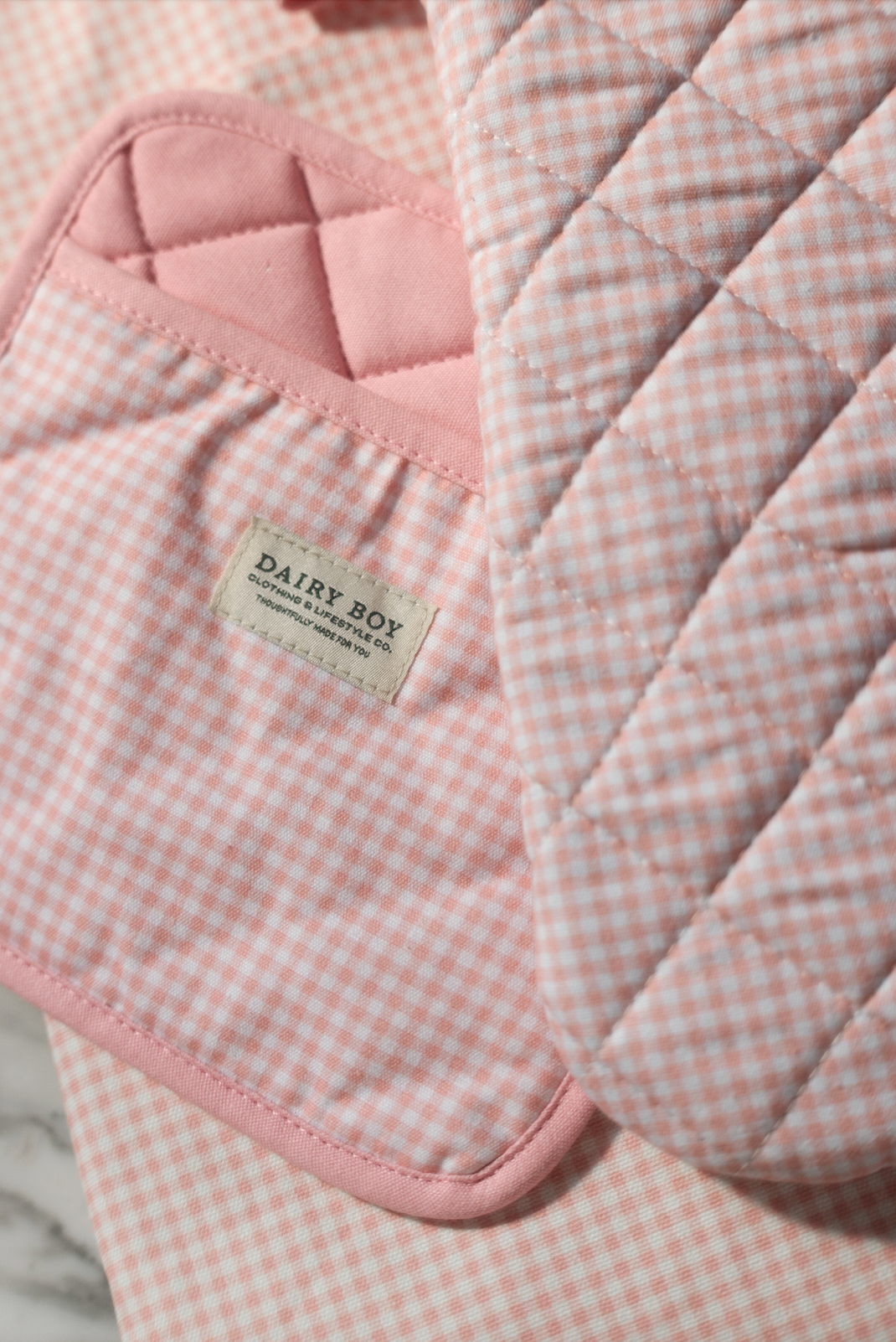 Oven Mitt & Potholder Set - Pink Gingham
