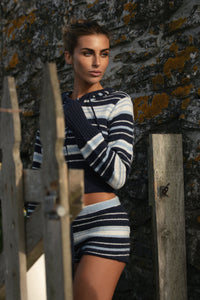 Surfside Striped Knit Shorts - Ocean Blue