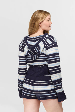 Surfside Striped Knit Zip Up - Ocean Blue