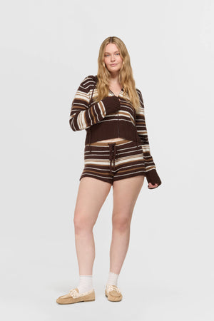 Surfside Striped Knit Shorts - Sand Dune