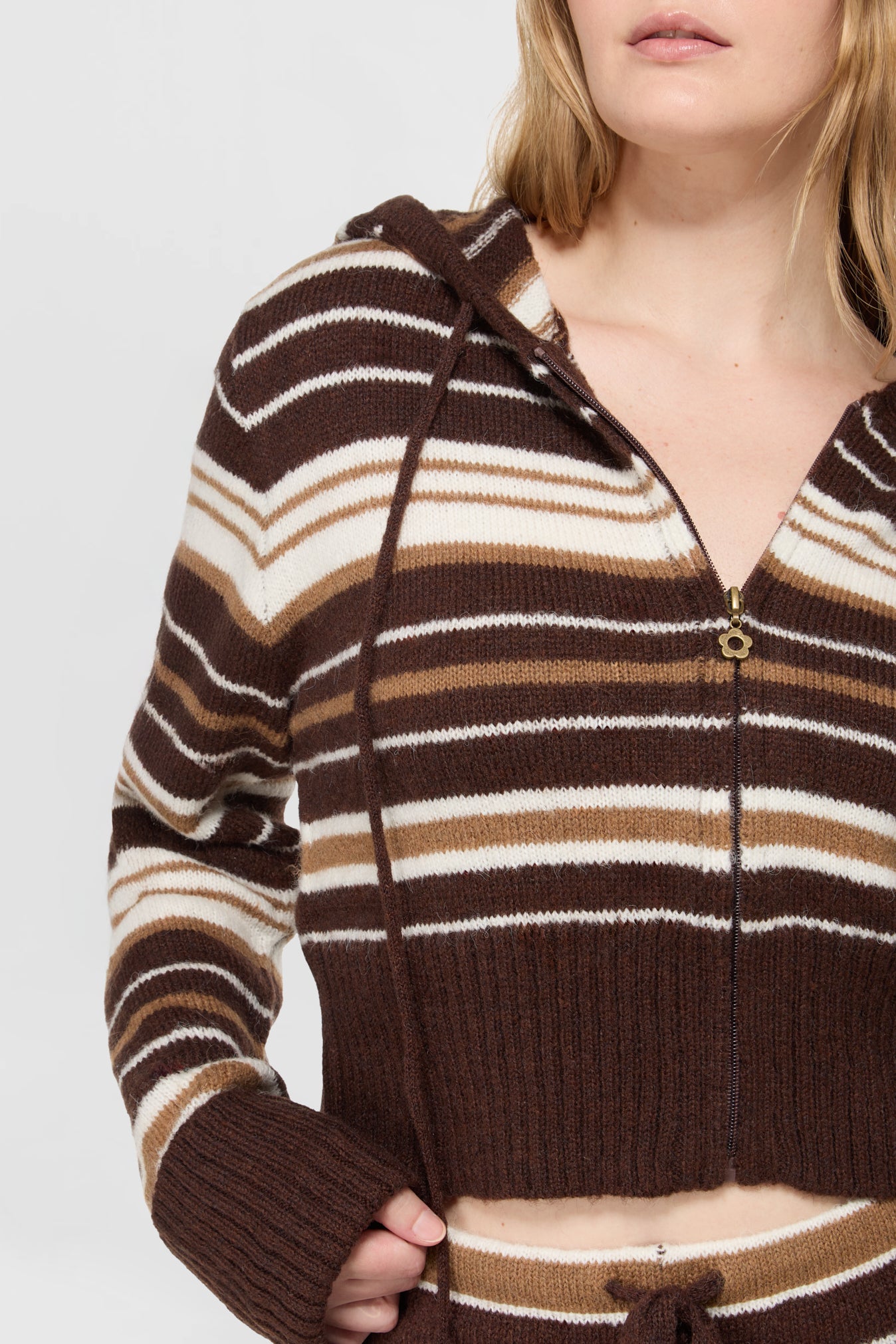 Surfside Striped Knit Zip Up - Sand Dune