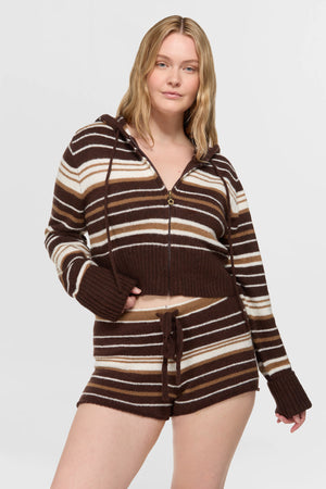 Surfside Striped Knit Zip Up - Sand Dune
