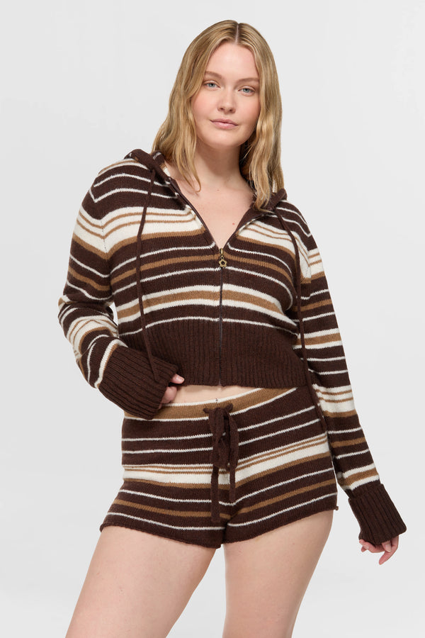 Surfside Striped Knit Zip Up - Sand Dune
