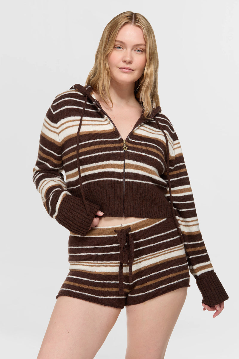 Surfside Striped Knit Zip Up - Sand Dune