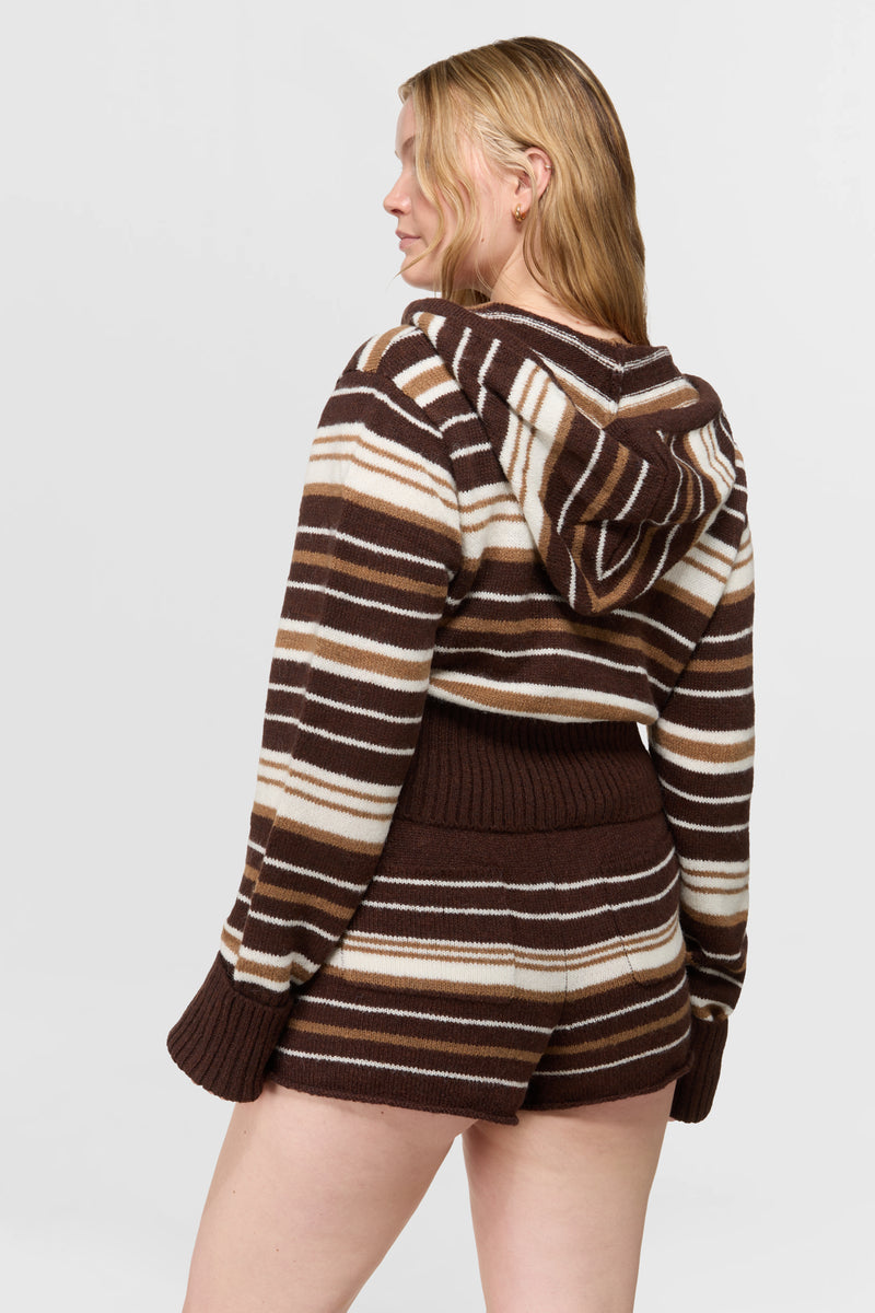 Surfside Striped Knit Zip Up - Sand Dune