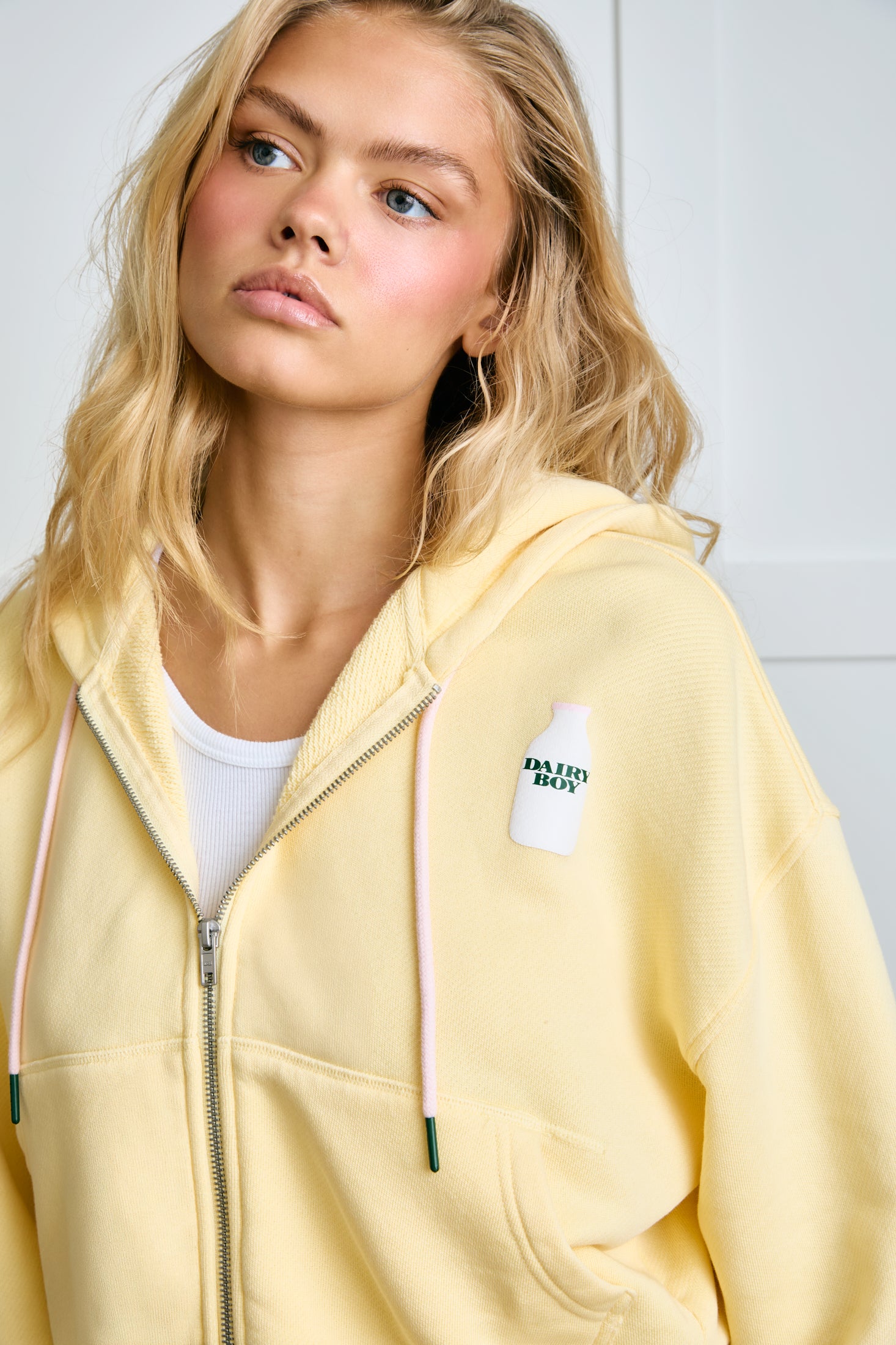 Milk Bottle Cropped Hoodie - Yellow