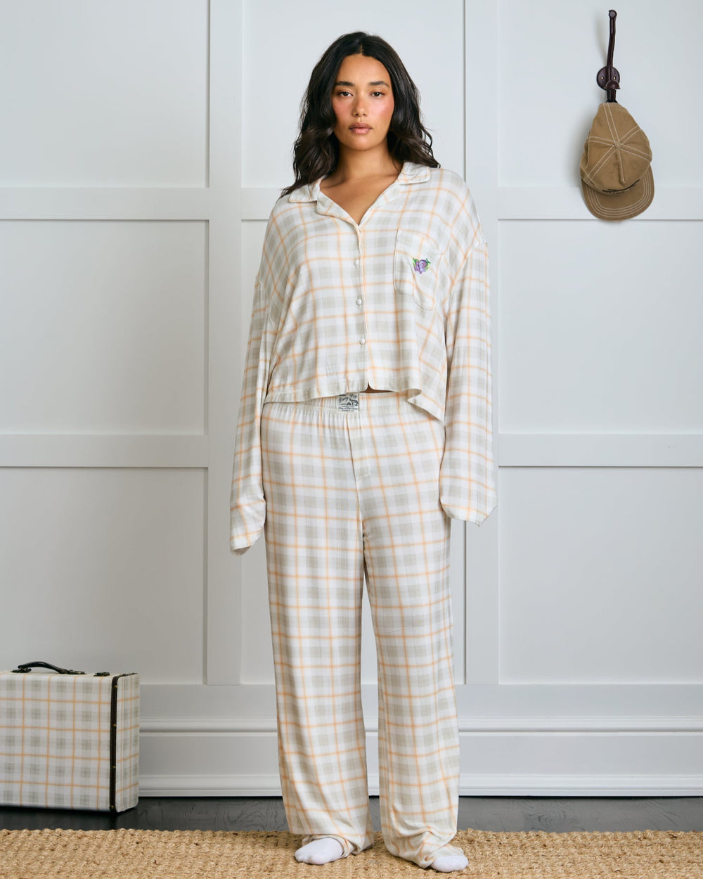 Garden Bed Sleep Set - Eggplant in Sailor Plaid