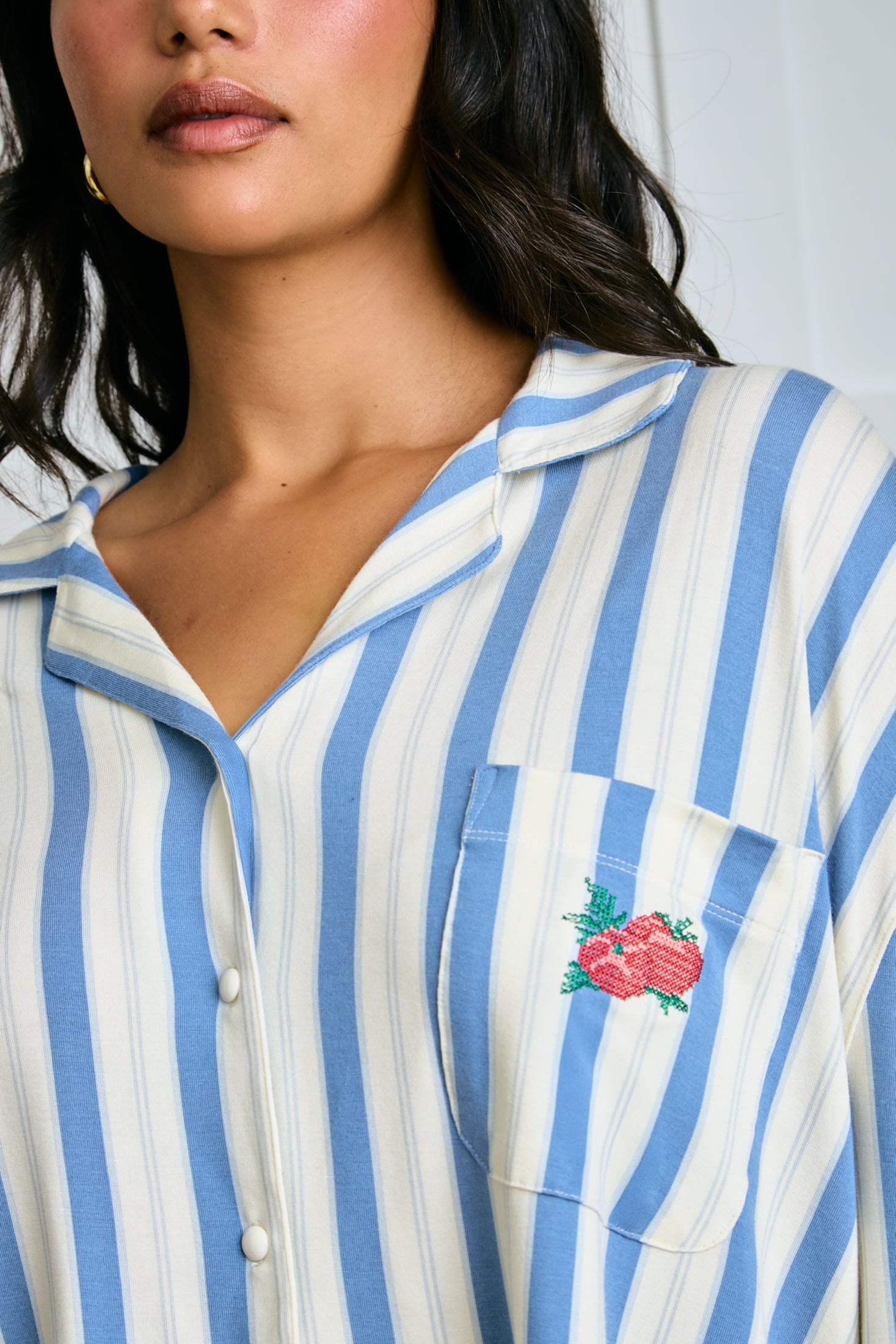 Garden Bed Sleep Set - Tomato in Blue Pinstripe