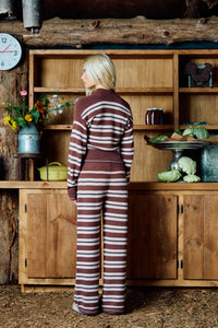 The Cashmere Zip Up - Coffee Stripe