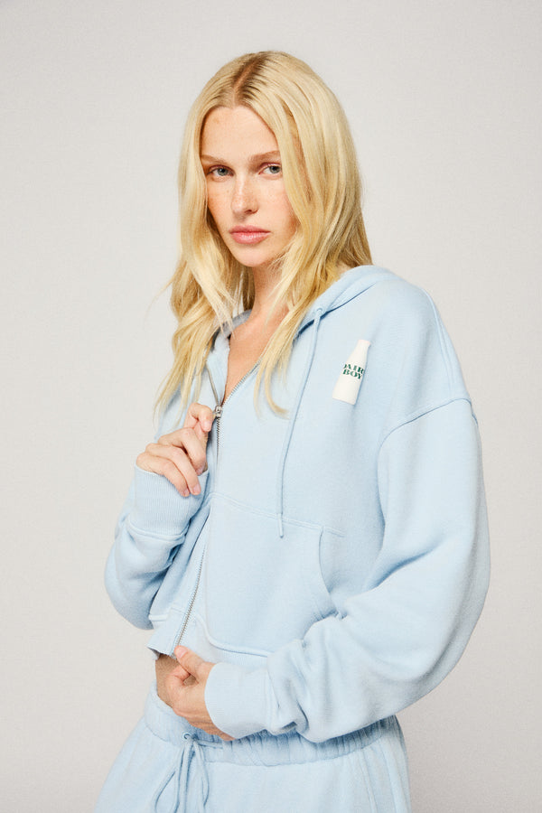 Milk Bottle Cropped Hoodie - Icy Blue