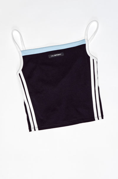 Black tank top with white straps and stripes on a white background  |M1