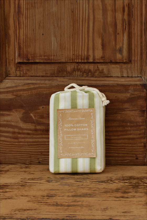 Farm Friends Sham Set - Green Pinstripe