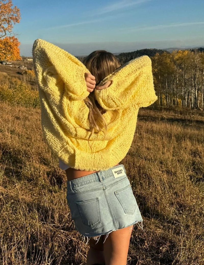 Denim Shirt Pale Yellow Denim Skirt Bambi Mini Skirt Light Wash