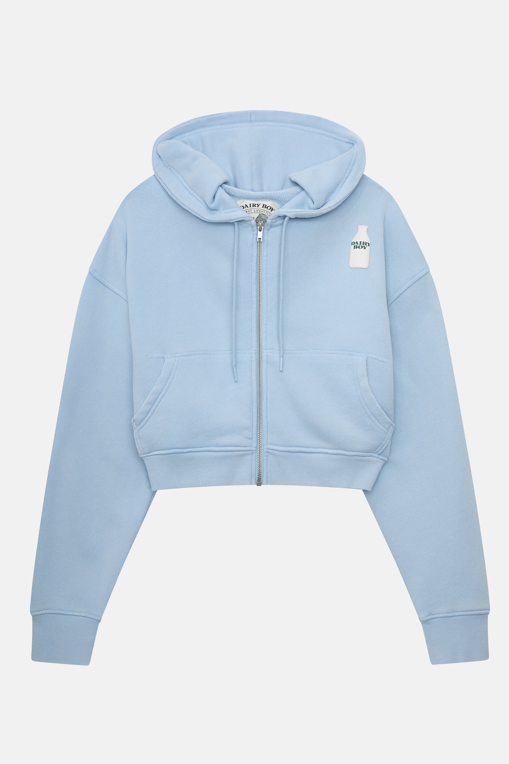 Milk Bottle Cropped Zip Up - Icy Blue - Dairy Boy