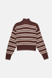 The Cashmere Zip Up - Coffee Stripe