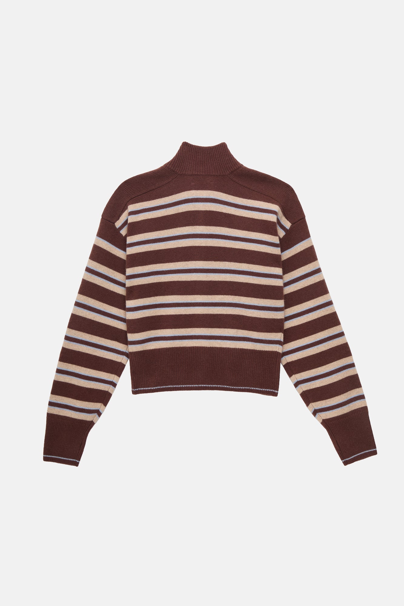 The Cashmere Zip Up - Coffee Stripe