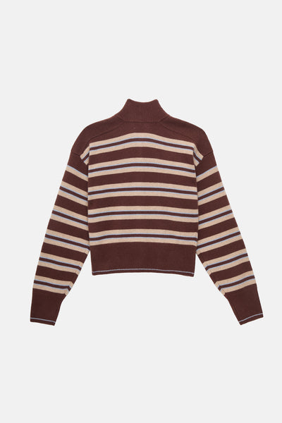 The Cashmere Zip Up - Coffee Stripe