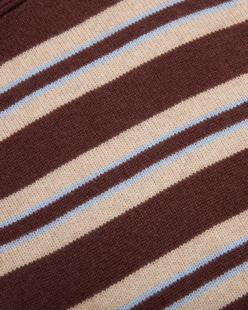 The Cashmere Zip Up - Coffee Stripe