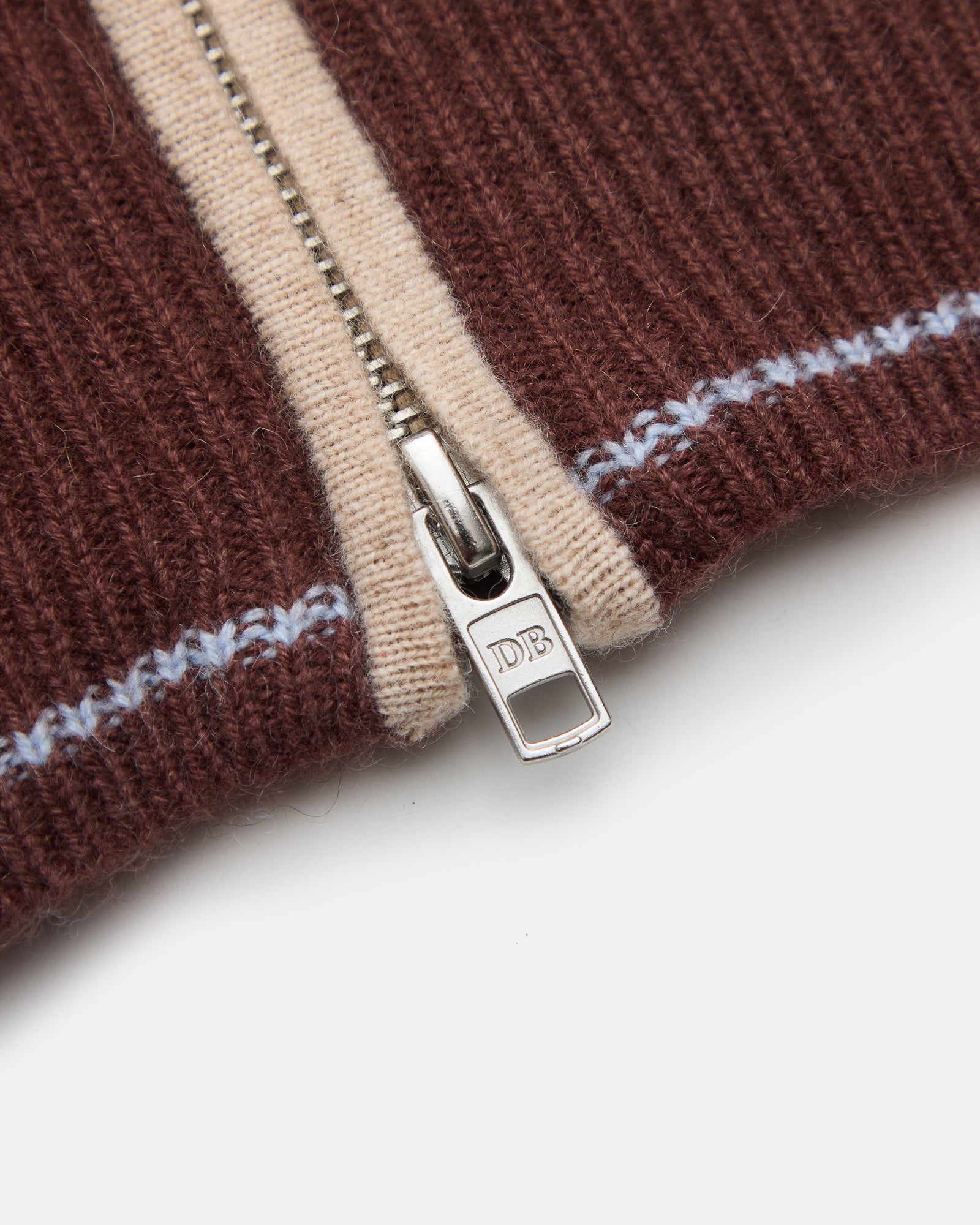 The Cashmere Zip Up - Coffee Stripe