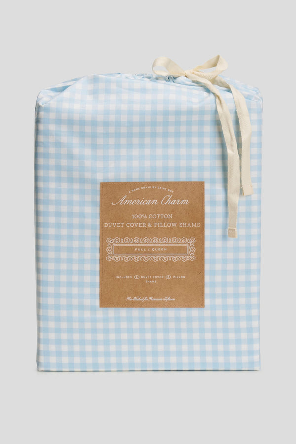 Gingham Duvet Set - Powder Blue