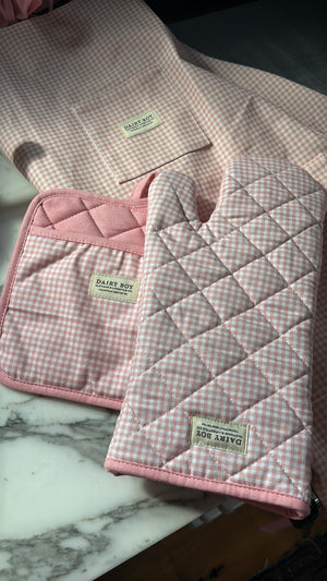 Oven Mitt & Potholder Set - Pink Gingham