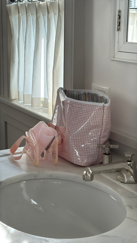 Farm Friends Makeup Bag - Pink Gingham