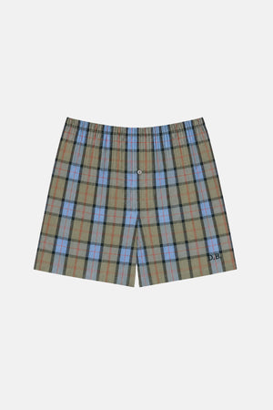 Plaid shorts on a light gray background