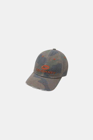 camo baseball hat with orange DB Sport logo