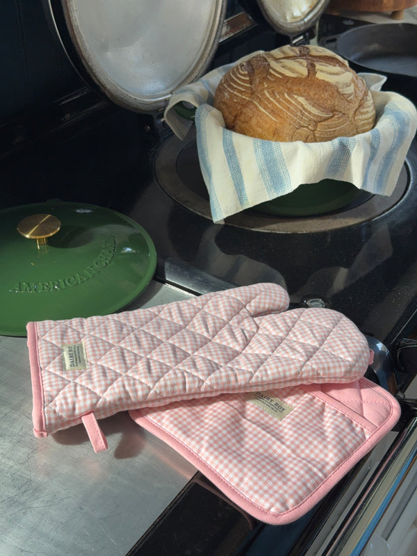 Oven Mitt & Potholder Set - Pink Gingham