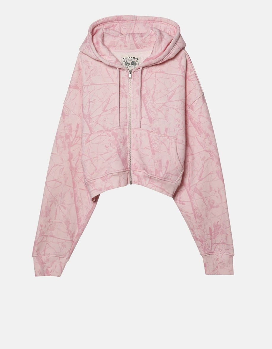 Bubblegum Camo Cropped Zip Hoodie