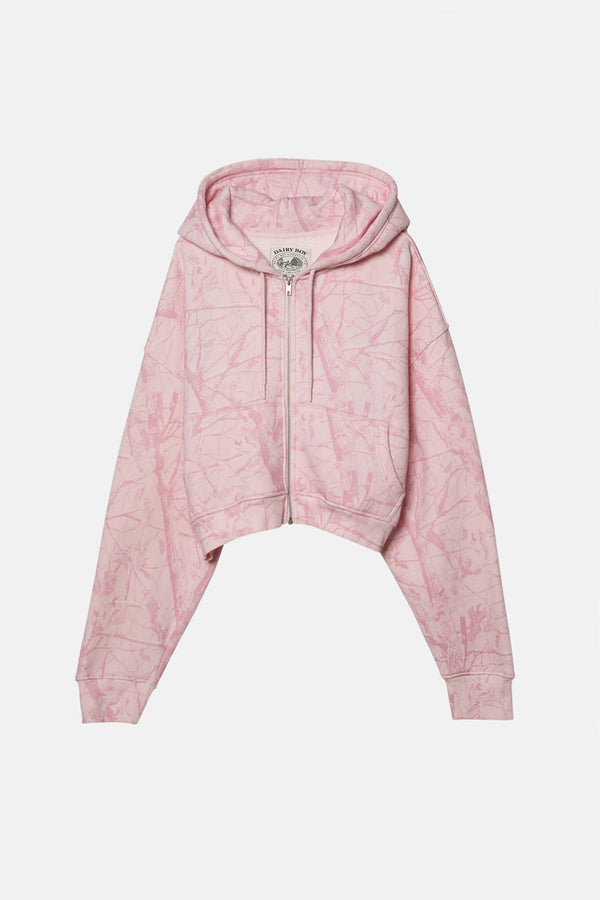 Cropped Zip Hoodie - Bubblegum Camo