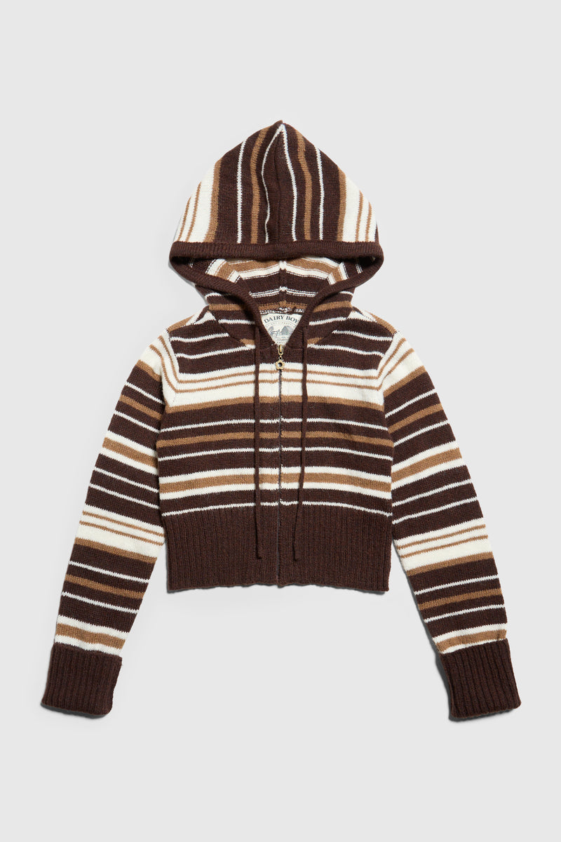Surfside Striped Knit Zip Up - Sand Dune - Dairy Boy