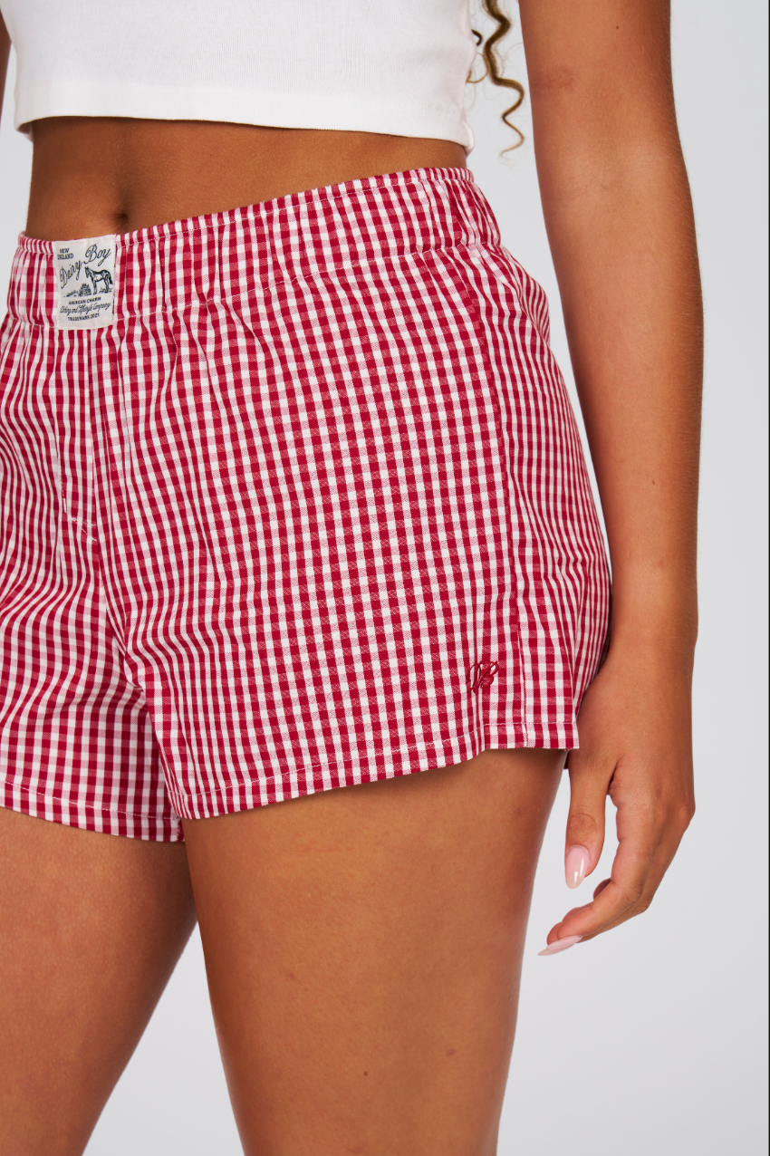 Single Fitted Boxer Shorts - Picnic Gingham Cherry