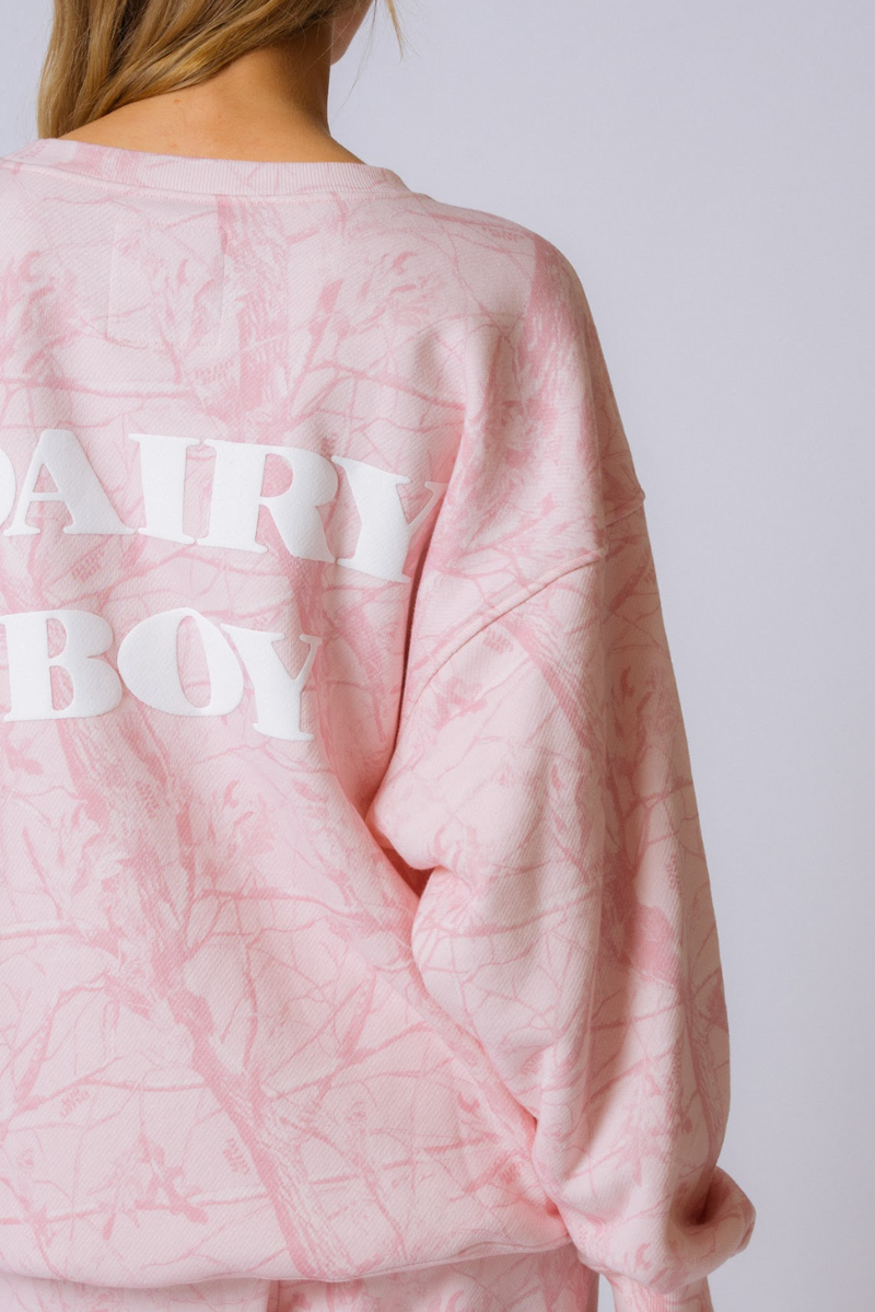 Oversized Crewneck - Bubblegum Camo White Puff