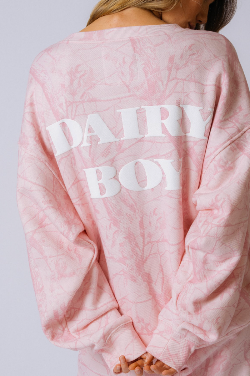 Oversized Crewneck - Bubblegum Camo White Puff