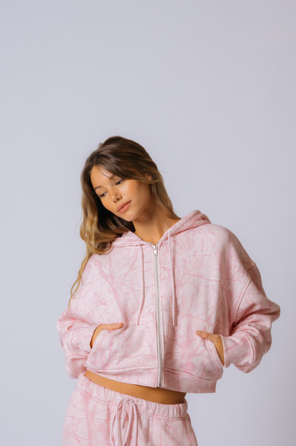 Bubblegum Camo Cropped Zip Hoodie