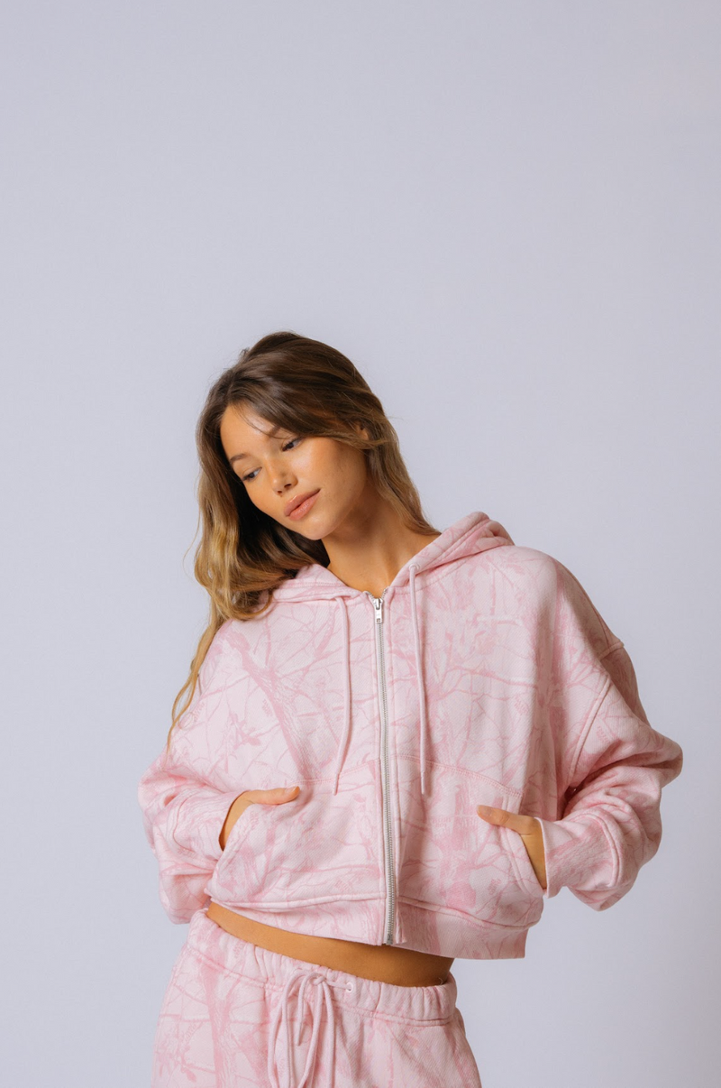 Cropped Zip Hoodie - Bubblegum Camo
