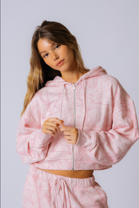 Cropped Zip Hoodie - Bubblegum Camo